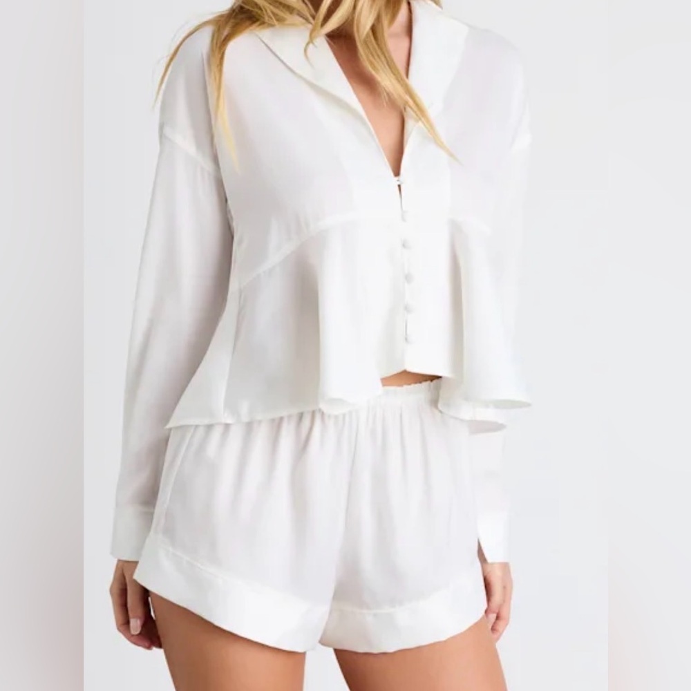 Lulu’s Ellery Ivory Satin Two-Piece Bridal Pajamas